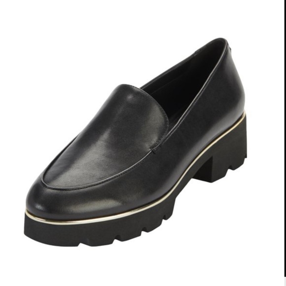 DKNY ‘Alley’ Leather Pointed Toe Loafer Gold Trim - Picture 2 of 9